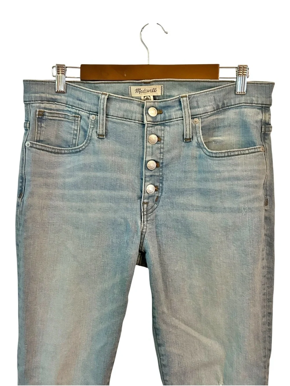 Madewell 9” High-Rise Skinny Crop Distressed Jeans in a light wash denim SZ‎ 31